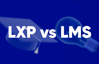 LXP vs LMS text on blue field