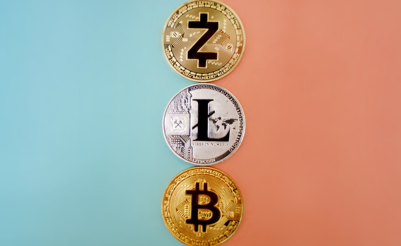 Three types of cryptocoins in a column