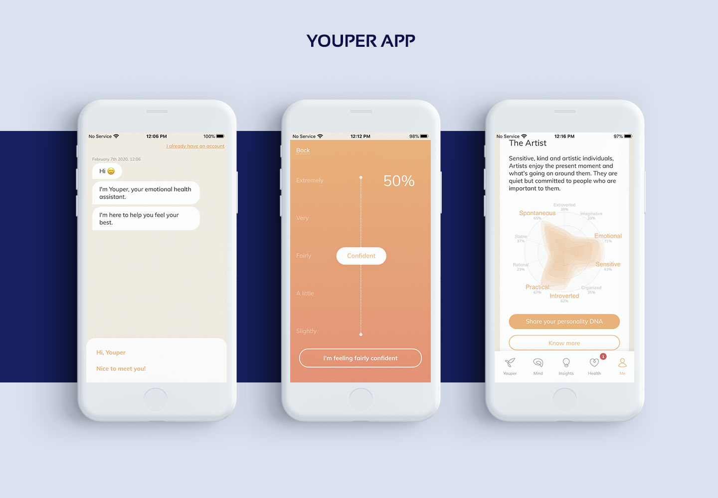 Screenshots of AI-Based Youper app