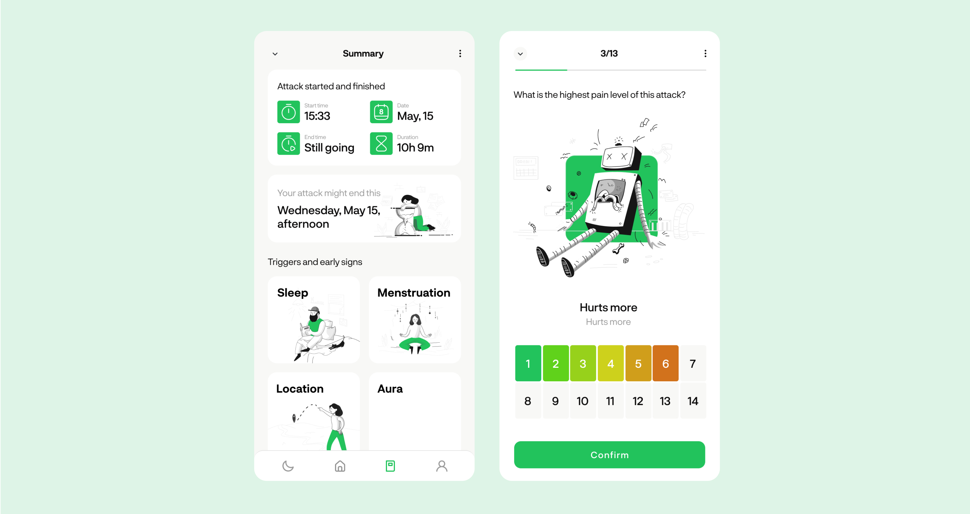 Migraine app interface Migraine mobile app interface